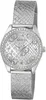 A close-up studio shot of a silver Guess watch with a mesh band and a crystal-embellished bezel. Náhled obrázku produktu