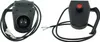 Two views of a black electric lawnmower handle switch with a red button and attached cables, shown against a white background. Náhľad obrázku produktu