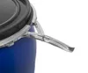 Close-up of the clamp mechanism on a blue plastic barrel lid. Produktbild-Vorschau