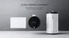 A white sheet of paper labeled 'A4', a black circular device, and a white cylindrical device are displayed on a gray background. Produktbild-Vorschau