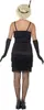 A person wearing a black flapper dress, black gloves, and fishnet stockings, viewed from the back. Produktbild-Vorschau
