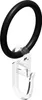 A black ring attached to a white plastic clip, isolated on a white background. Produktbild-Vorschau