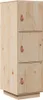 A tall, narrow wooden cabinet with three doors, each with a small leather pull tab. The cabinet is made of light-colored wood with visible grain and knots. It sits on a slightly wider wooden base. Voir les images du produit