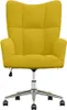 A yellow fabric armchair with a metal base and wheels, shown from the front. Voir les images du produit