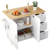 A white kitchen cart with a wooden countertop, filled with kitchen items. Podgląd zdjęcia produktu