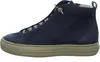 Side view of a blue high-top sneaker with a tan sole. Produktbild-Vorschau