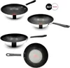 A collage of different views of Tefal Jamie Oliver wok pans. Produktbild-Vorschau