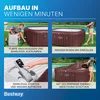 Collage of four images showing the setup and use of a Bestway Lay-Z-Spa Maldives HydroJet Pro whirlpool. Produktbild-Vorschau