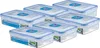 A set of clear plastic food storage containers with blue lids, arranged in a staggered formation on a white background. Náhľad obrázku produktu