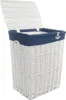 A white wicker laundry basket with a navy blue liner and an anchor emblem. Podgląd zdjęcia produktu