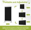 Diagram showing how the room divider can be assembled into 1, 2, 3, or 4 panels, with text describing its foldable and adjustable features. Náhľad obrázku produktu