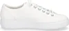 A white leather sneaker is shown from the side. Voir les images du produit