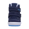 A front view of a blue child's boot with white soles and gray trim. Produktbild-Vorschau