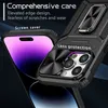 A close-up marketing image of a black phone case with a ring holder and lens protection, shown on a dark background with a purple phone screen visible. Produktbild-Vorschau