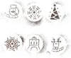 Six circular stencils with Christmas-themed designs, made from a dark powder, are arranged in two rows of three on a white background. Náhled obrázku produktu