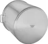 The bottom of a large stainless steel pot is shown, tilted on its side. Produktbild-Vorschau