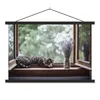 MuchoWow® Textilposter Zypresse Katze aus dem Fenster 90x60 Produktbild-Vorschau 1