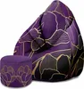 A purple bean bag chair with a gold floral pattern and a matching ottoman are displayed on a white background. Náhled obrázku produktu