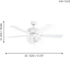 A white ceiling fan with lights is shown in a studio setting against a white background, with measurement indicators. Produktbild-Vorschau