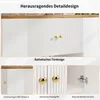 Close-up shots of a white cabinet with gold handles, highlighting design details. Náhled obrázku produktu