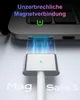 A close-up of a magnetic charging cable connecting to a laptop. Produktbild-Vorschau