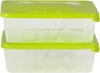 Two clear plastic food storage containers with green lids are stacked on top of each other. Náhled obrázku produktu