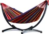 A colorful striped hammock with a black metal stand, shown against a white background. Anteprima dell’immagine prodotto