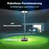 A solar-powered garden light is shown in a yard at night, illuminating a driveway and a car entering a garage. Náhled obrázku produktu