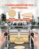 A close-up view of a dough maker with hands adjusting the knobs and examples of the finished dough circles. Náhled obrázku produktu