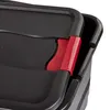 A close-up view of the lid and latch mechanism of a black storage box. Produktbild-Vorschau