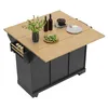 A kitchen island with a wooden top and black base, set against a white background. Produktbild-Vorschau