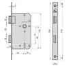 Technical drawing with dimensions of a door lock mechanism. Produktbild-Vorschau