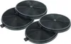 Four black circular activated carbon filters are arranged in a cluster on a white background. Produktbild-Vorschau