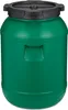 A green plastic barrel with a black lid, shown from the front. Produktbild-Vorschau