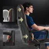 A man is sitting in a gaming chair, with close-up insets showing features of the chair. Voir les images du produit