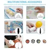 A collage of images showing different accessories and their uses, including vacuum sealing bags, inflatable items, and sports balls. Produktbild-Vorschau