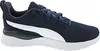 A side view of a navy blue Puma sneaker with a white stripe. Produktbild-Vorschau