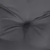 A close-up view of a tufted gray cushion or mattress. Voir les images du produit