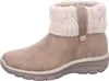 A side view of a taupe boot with a cream knit cuff. Voir les images du produit