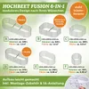 A collage of different configurations of a modular raised garden bed, with text describing dimensions, volume, and area. Produktbild-Vorschau