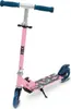A pink scooter with blue handlebars and wheels, set against a white background. Produktbild-Vorschau