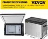 Product specifications and two views of a portable electric cooler. Produktbild-Vorschau
