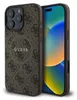 A brown Guess branded iPhone case is shown next to an iPhone. Náhled obrázku produktu