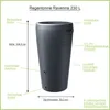 A diagram of a rain barrel with labels indicating its features and dimensions. Náhled obrázku produktu