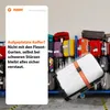 A white suitcase with an orange strap is shown tilted on its side, with a large pile of other suitcases in the background. Anteprima dell’immagine prodotto