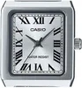 A close-up shot of a silver Casio watch with a white face and Roman numerals. Produktbild-Vorschau