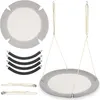 A collection of parts for a nest swing, including the swing seat, suspension ropes, and curved support pieces, laid out on a white background. Produktbild-Vorschau