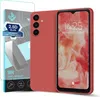 A red smartphone case and a screen protector are displayed against a white background. Produktbild-Vorschau
