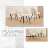 A collage of images showcasing beige upholstered dining chairs with black legs, presented in a modern interior setting. Náhľad obrázku produktu