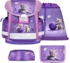 A collage of a four-piece school set featuring a kitten theme. Produktbild-Vorschau